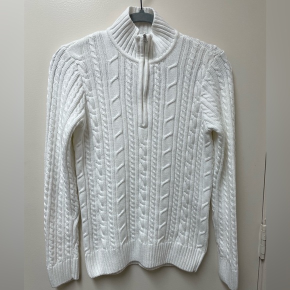 Quarter zipVintage white cotton knit sweater - Picture 1 of 6